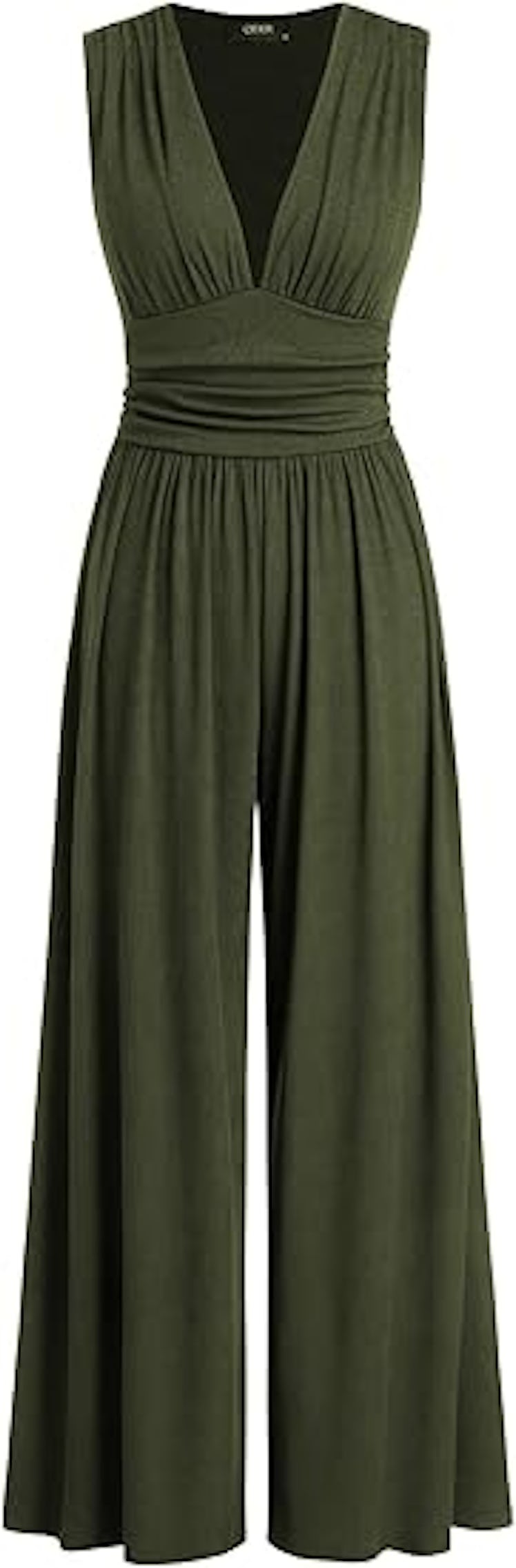 CIDER Ruched V-Neck Wide Leg Jumpsuit
