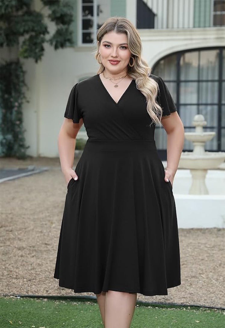 Nemidor V-Neck  Midi Cocktail Dress with Pockets