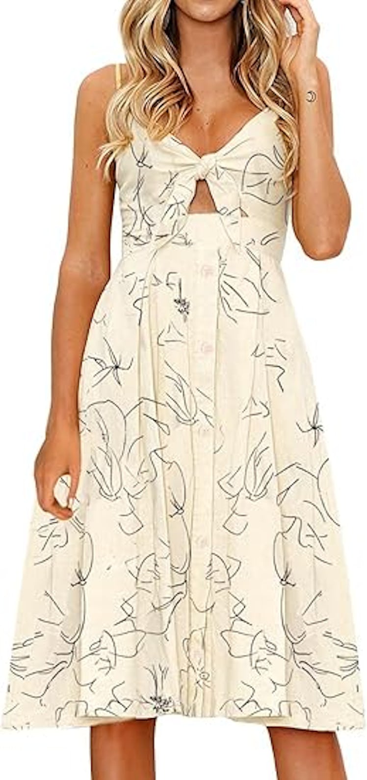 FANCYINN Tie Front Button Down A-Line Dress