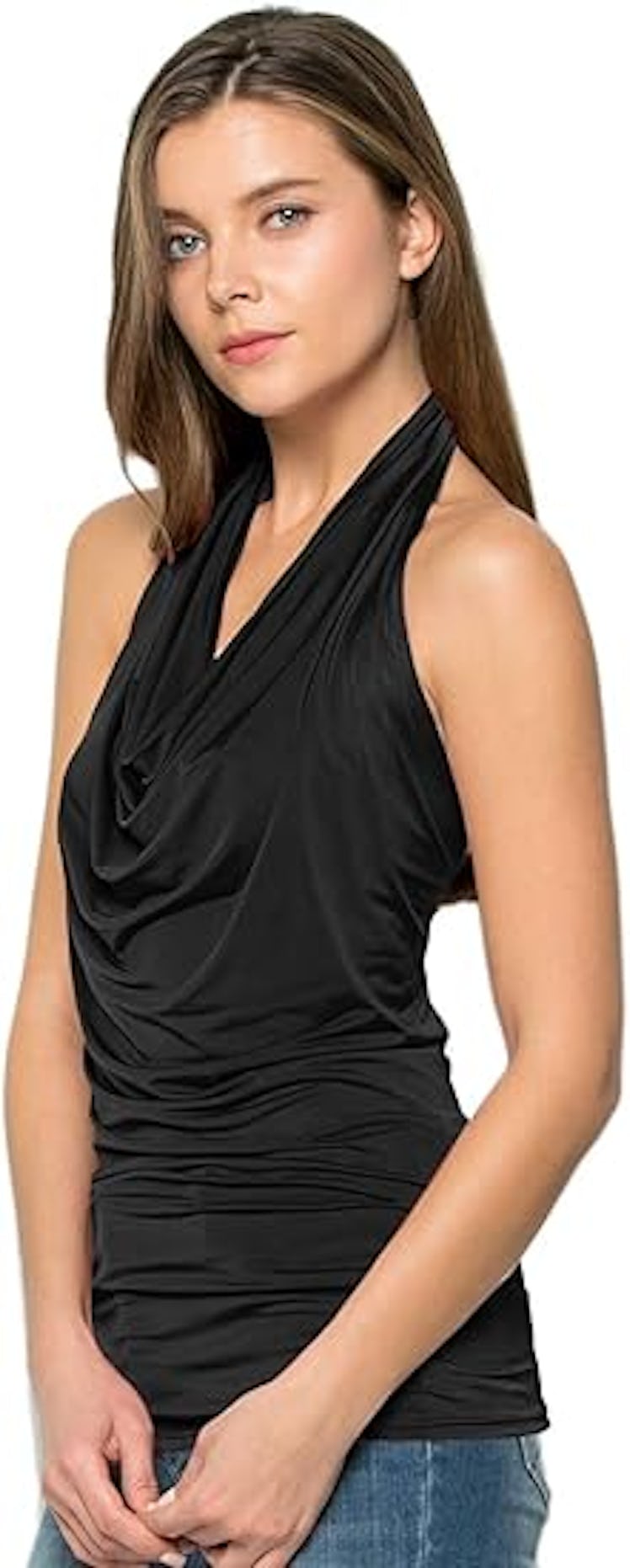 FASHIONOLIC Draped Halter Neck Tank Top