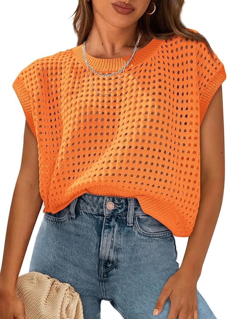 PRETTYGARDEN Crochet Cap Sleeve Sweater