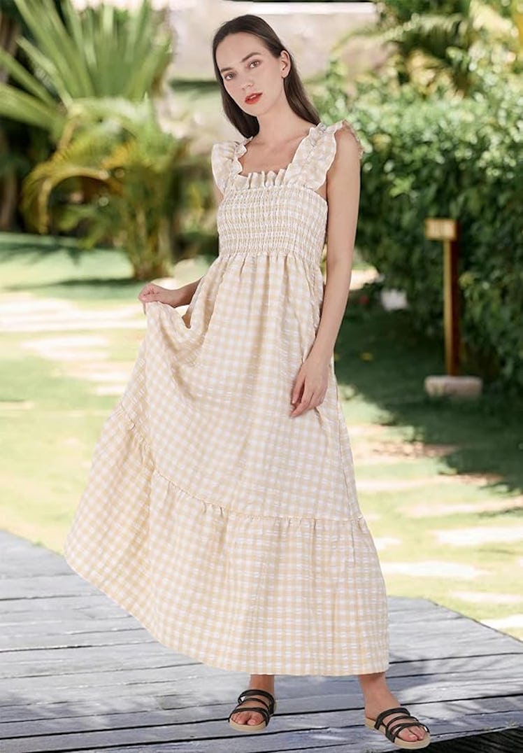 chouyatou Plaid Smocked Dress 