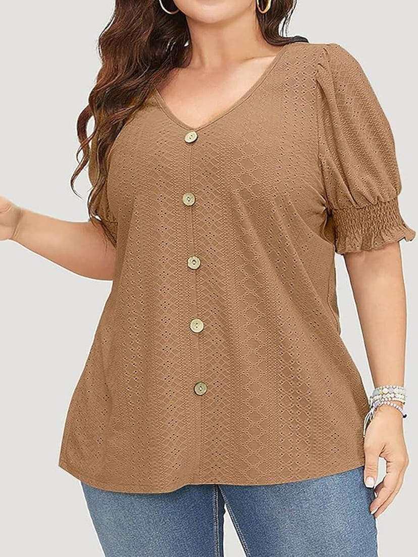 Beautife V-Neck Short Puff Sleeve Top
