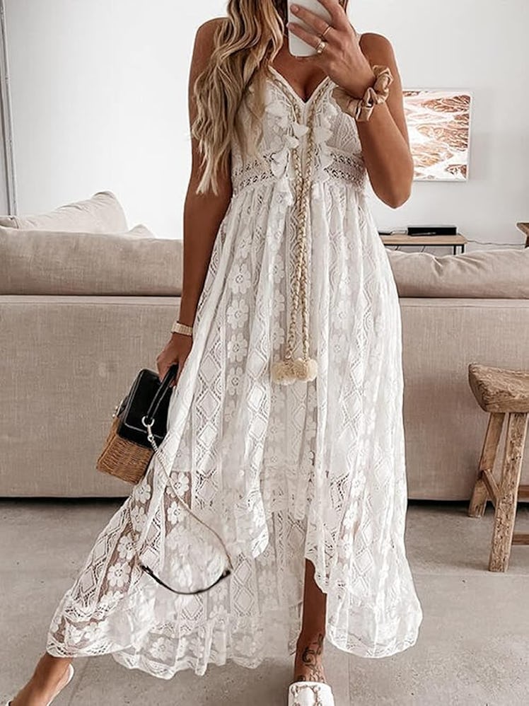 CUPSHE Lace Tassel Spaghetti Strap Maxi Dress