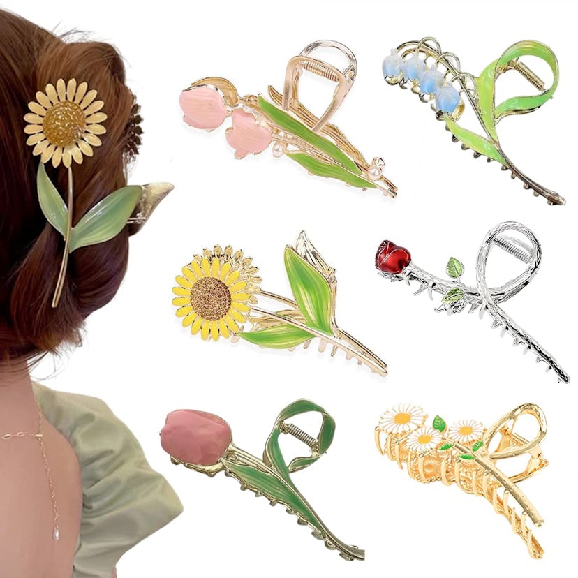 REALHUNLEE Flower Metal Hair Claw Clips (6-Pack)