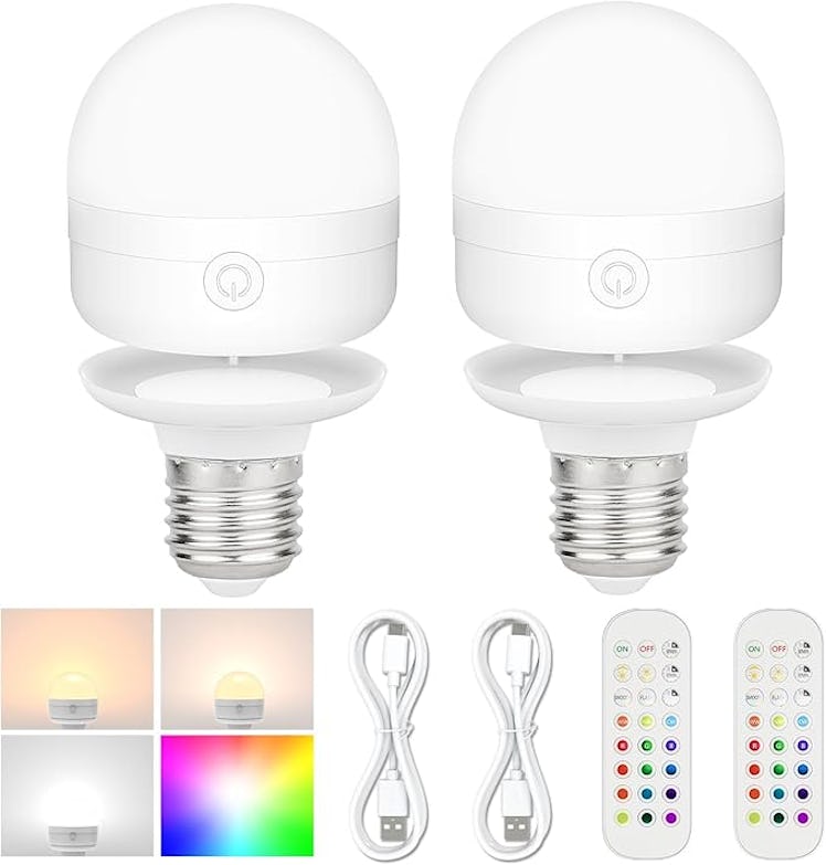 SCOPOW Rechargeable Light Bulbs with Remote (2-Pack)