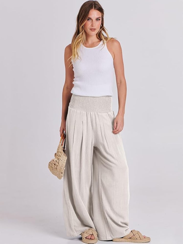 ANRABESS Linen Palazzo Pants
