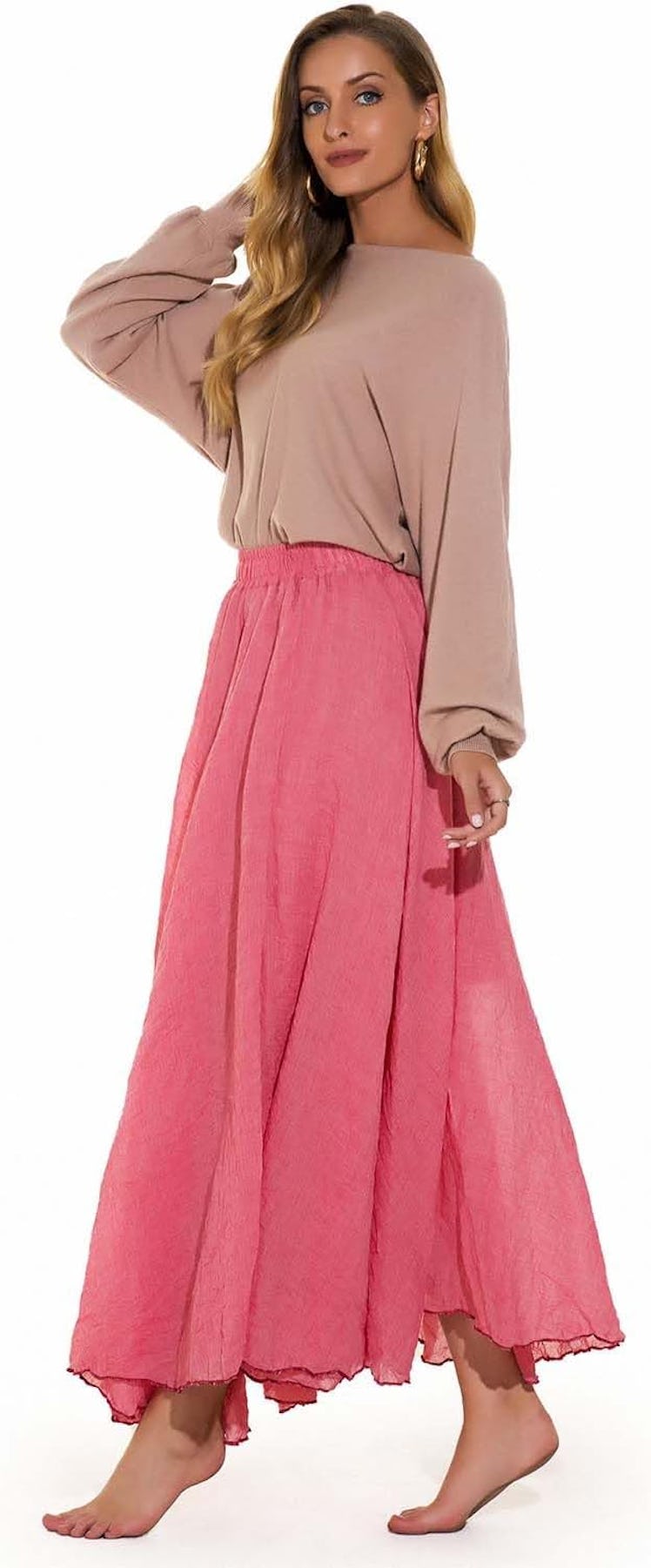 ASHER FASHION Linen Long Maxi Skirt