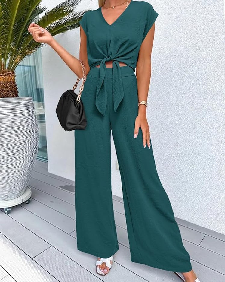 PRETTYGARDEN Crop Top & Wide Leg Pant Set