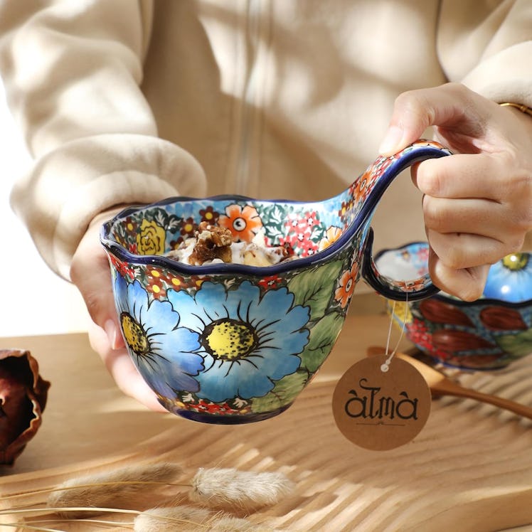 ALMA Handpainted Soup Bowl with Handle