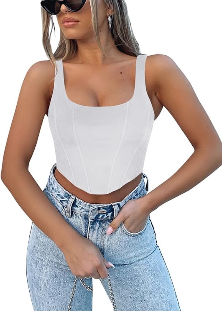 REORIA Square Neck Corset Tank Top
