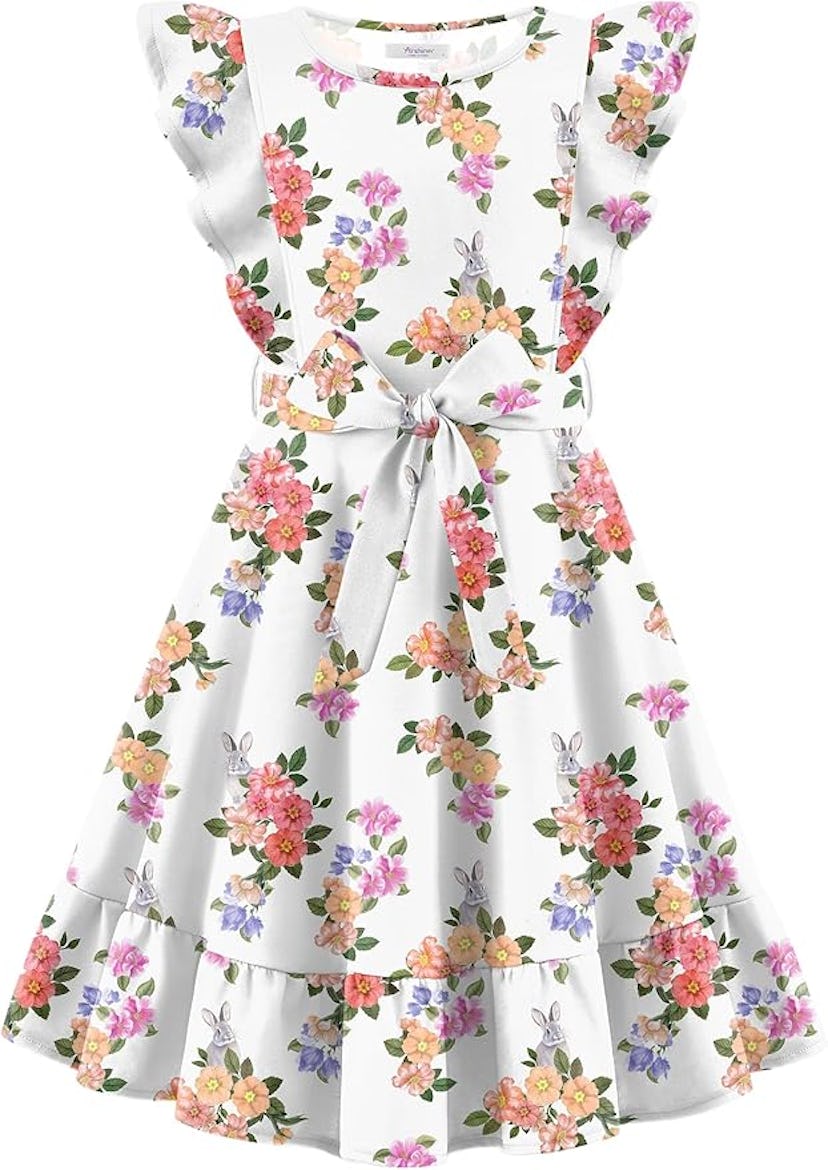 Arshiner Girls Spring/Summer Dress With Flutter Sleeve