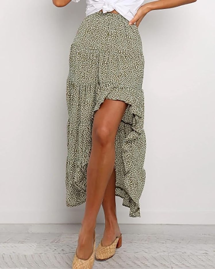 BFTBM Floral Print Ruffle High Low Maxi Skirt