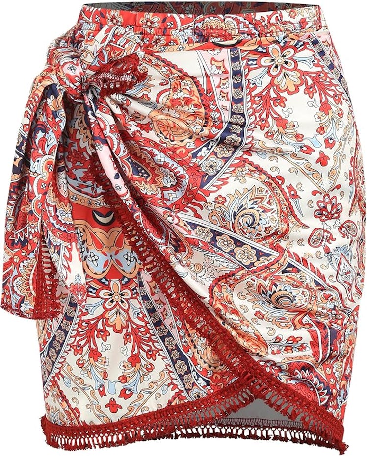 ZAFUL Print Tie Wrap Mini Skirt
