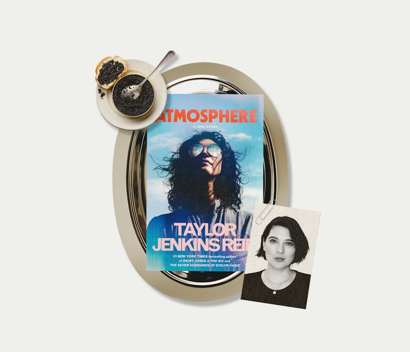 The cover of Taylor Jenkins Reid's 'Atmosphere,' photoshopped onto a platter with caviar.