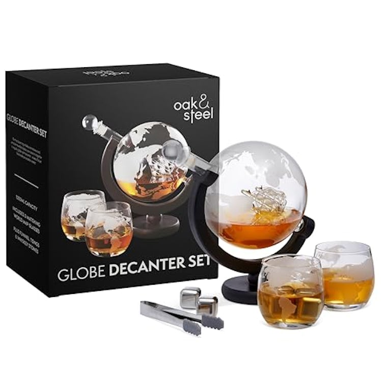 Oak & Steel Globe Whiskey Decanter Set (Set Of 2)