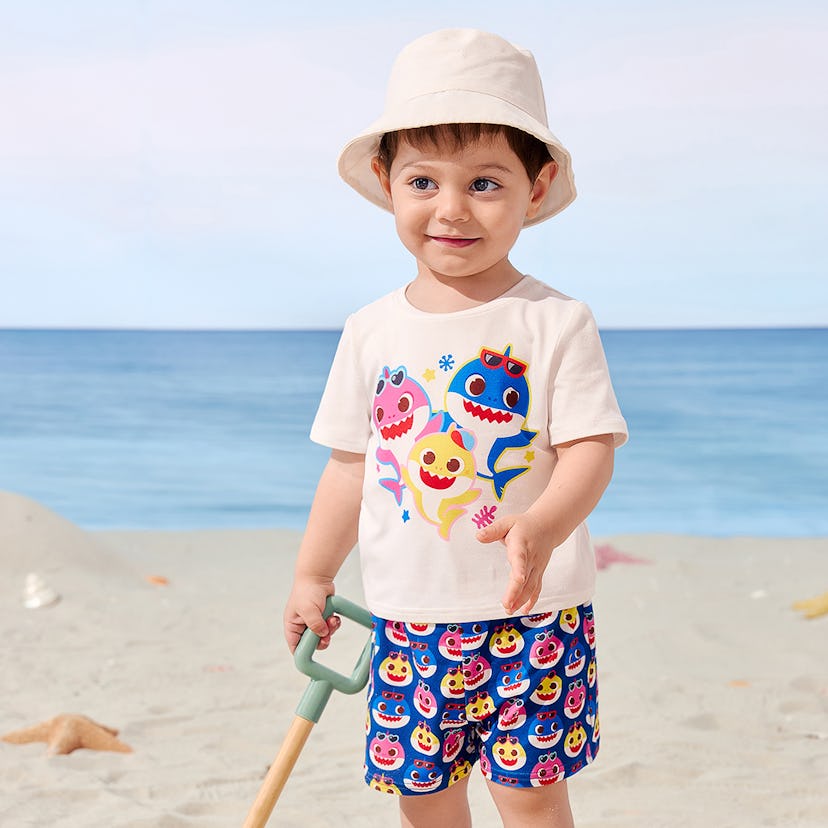 Baby Shark Print Casual Matching T-Shirt And Shorts Set