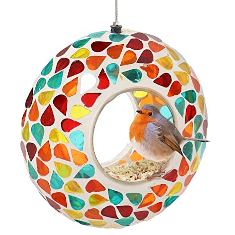 Sunnydaze 6-Inch Glass Mosaic Hanging Bird Feeder
