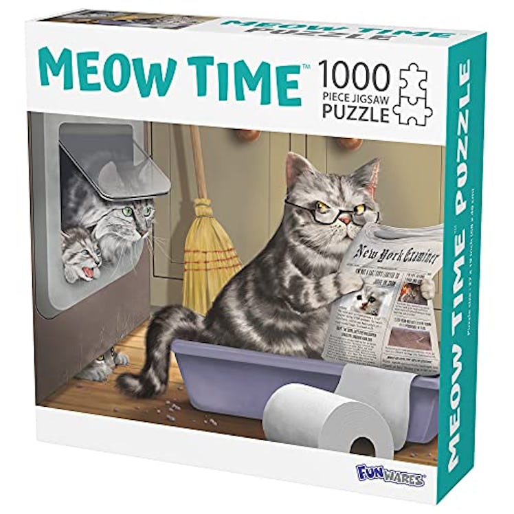 1000 Piece Jigsaw Puzzle Crappy Cat Meow Time Gag Gifts for Women Cat Pooping Puzzle Funny White Ele...