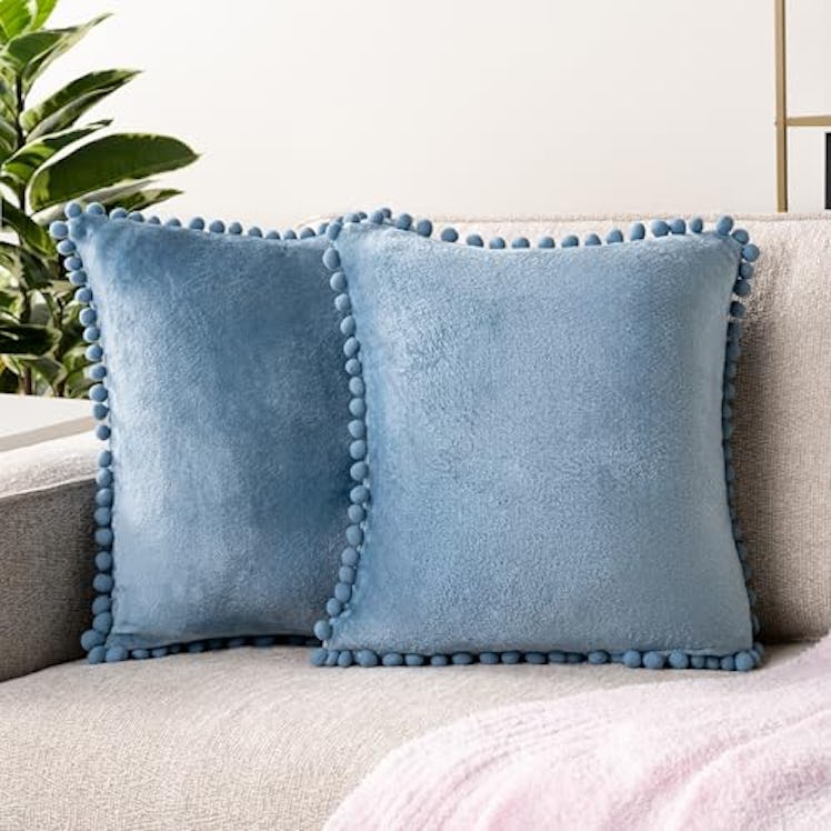 PAVILIA Pom Pom Throw Pillow Covers (Set of 2)