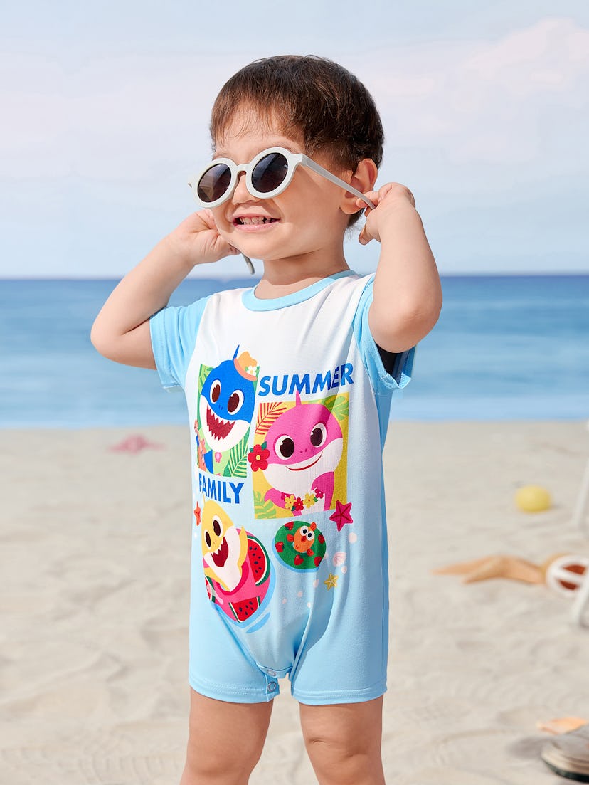 Summer Blue Baby Shark Print Romper