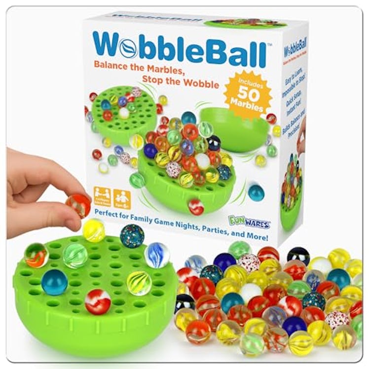 Funwares WobbleBall Marble Balancing Game – 50 Colorful Marbles Stored Inside for Easy Cleanup, Exci...