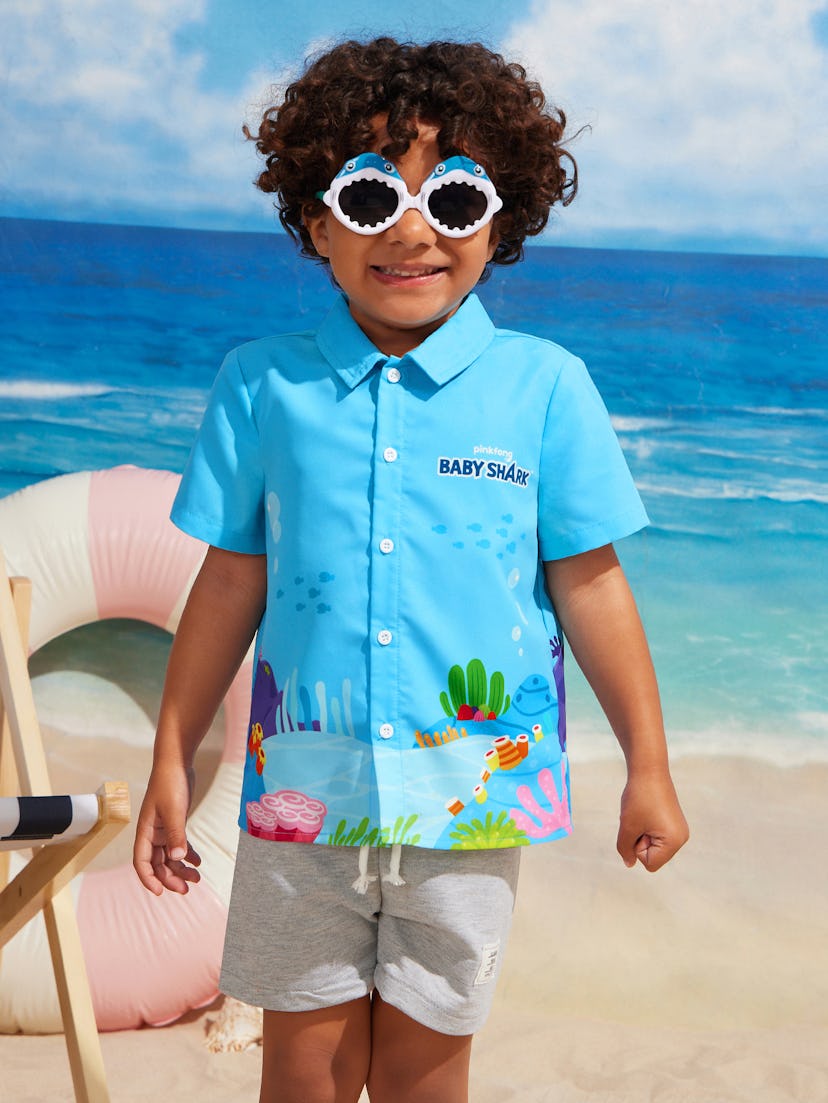 Blue Baby Shark Holiday Short Sleeve Shirt