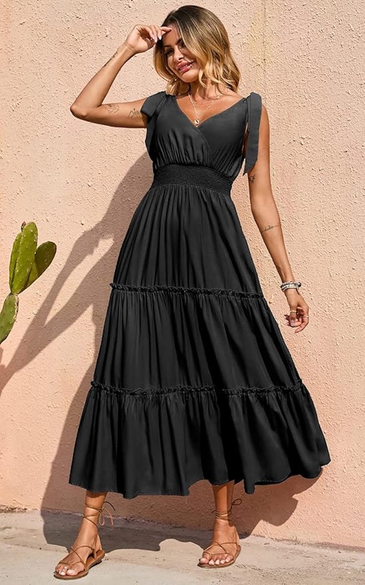 PRETTYGARDEN Tiered Tie Strap Maxi Dress 
