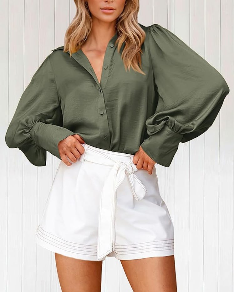 BTFBM Satin Lantern Sleeve Shirt