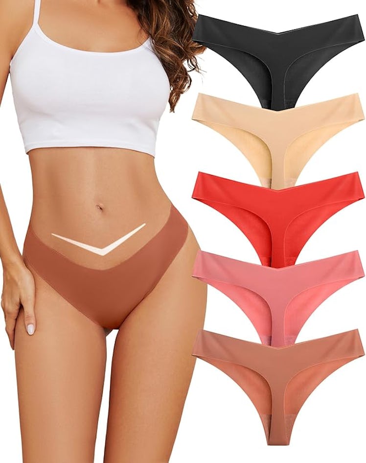 voenxe Seamless V-Shaped Thongs (5-Pack) 