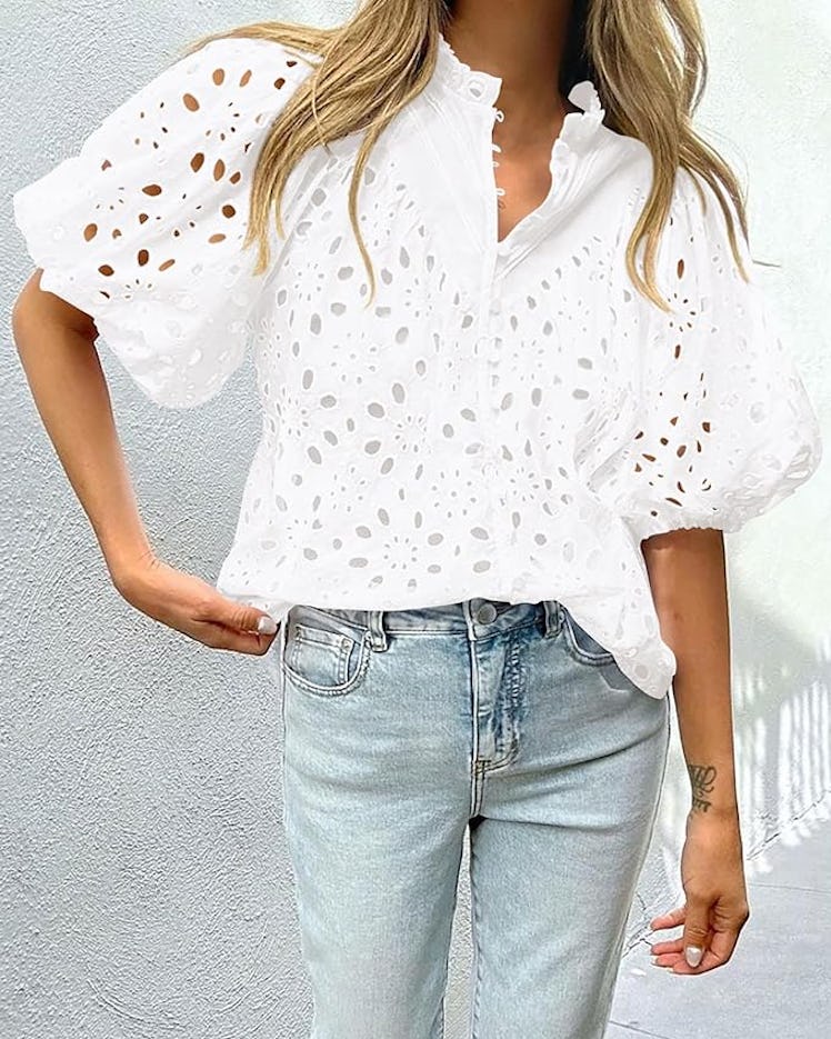 PRETTYGARDEN Lace Embroidered Blouse