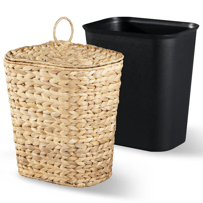 BLUEWEST 2.6-Gallon Wicker Trash Can with Lid