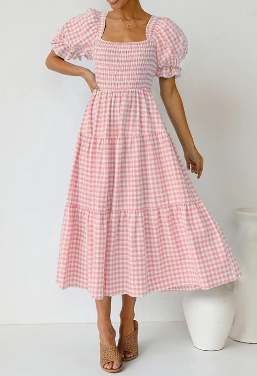 ZESICA Square Neck Puff Sleeve Dress