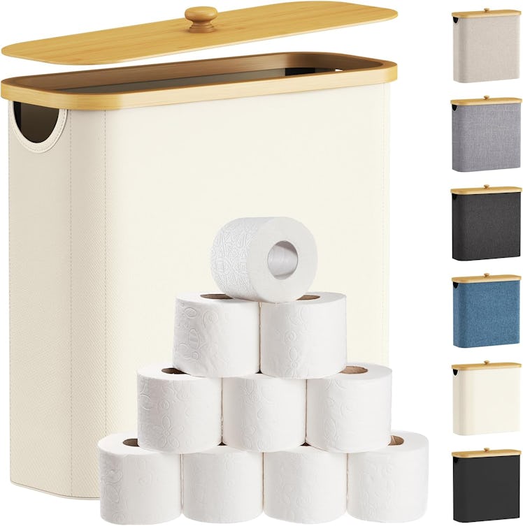 Lifewit Toilet Paper Storage Basket With Bamboo Lid