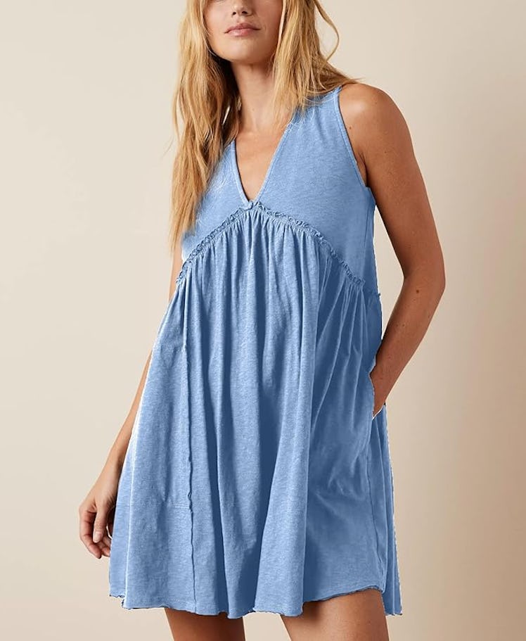 Aimiray V Neck Pleated Mini Dress