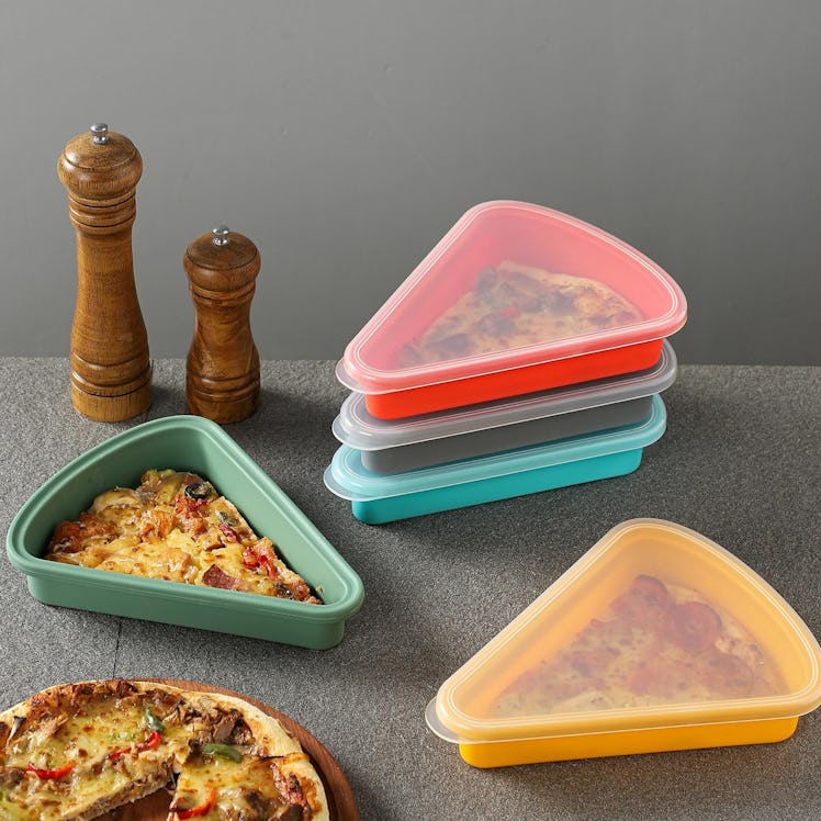 KEVJES Reusable Silicone Leftover Pizza Slice Storage Container (Set of 3)