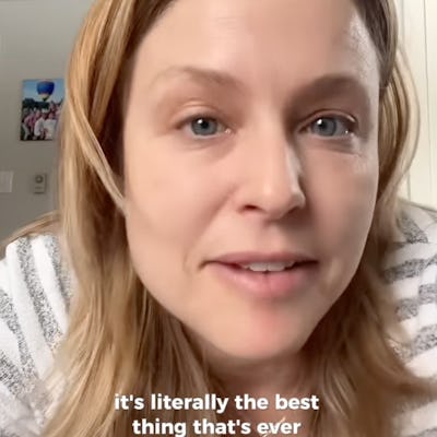 A woman with light brown hair speaks directly to the camera, sharing insights on strong relationships, emphasizing that they don't require compromise.