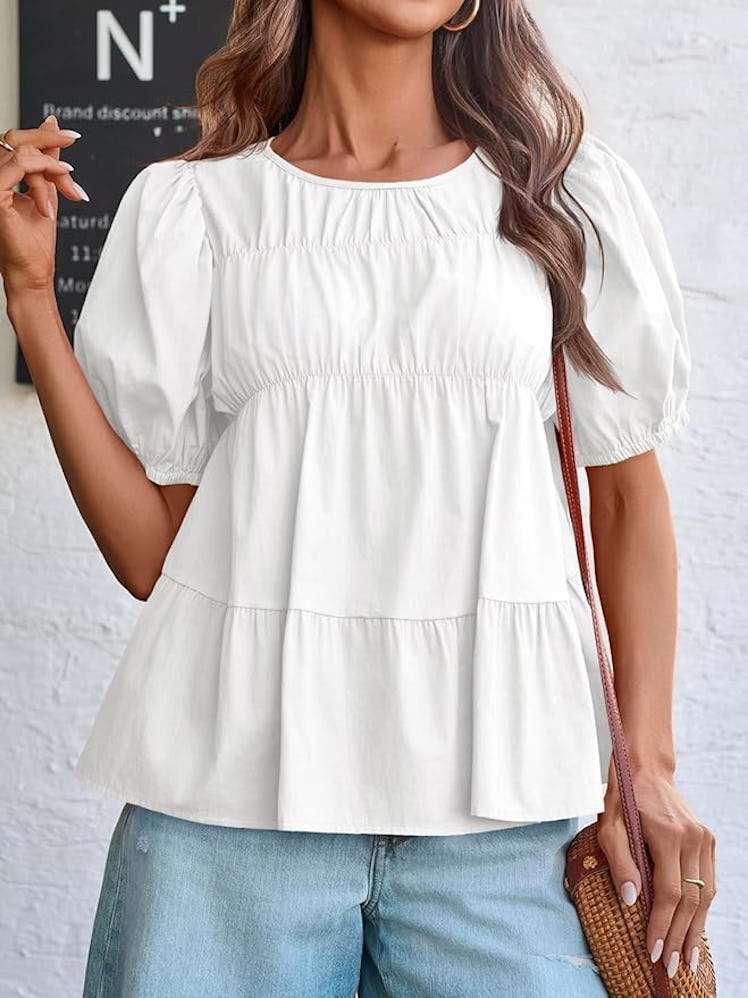 Tankaneo Puff-Sleeve Babydoll Blouse