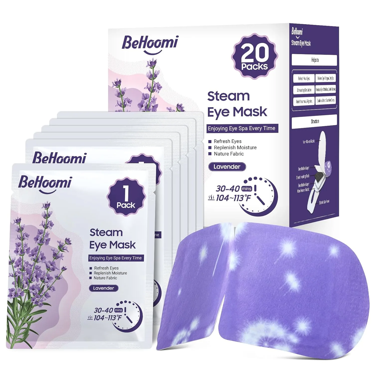 BeHoomi Steam Eye Masks (20-Pack)