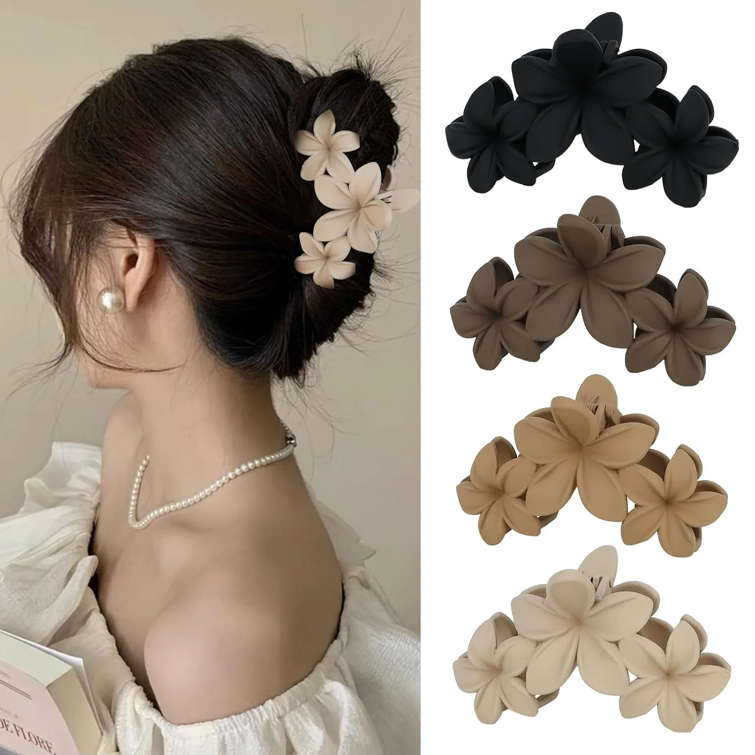 ANBALA Plumeria Flower Hair Clips (4 Pieces)