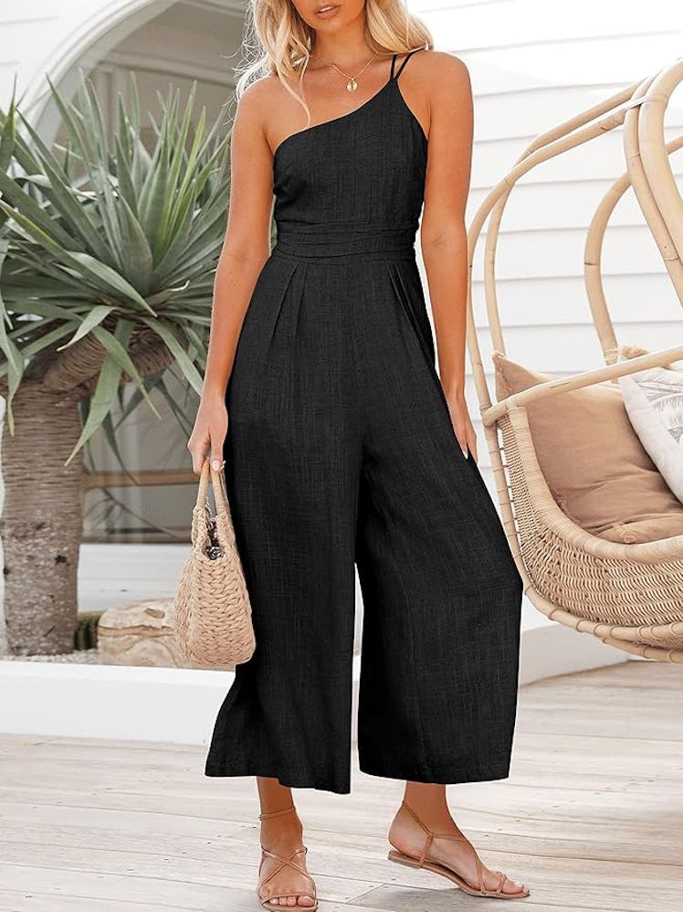 ANRABESS One Shoulder Linen Jumpsuit
