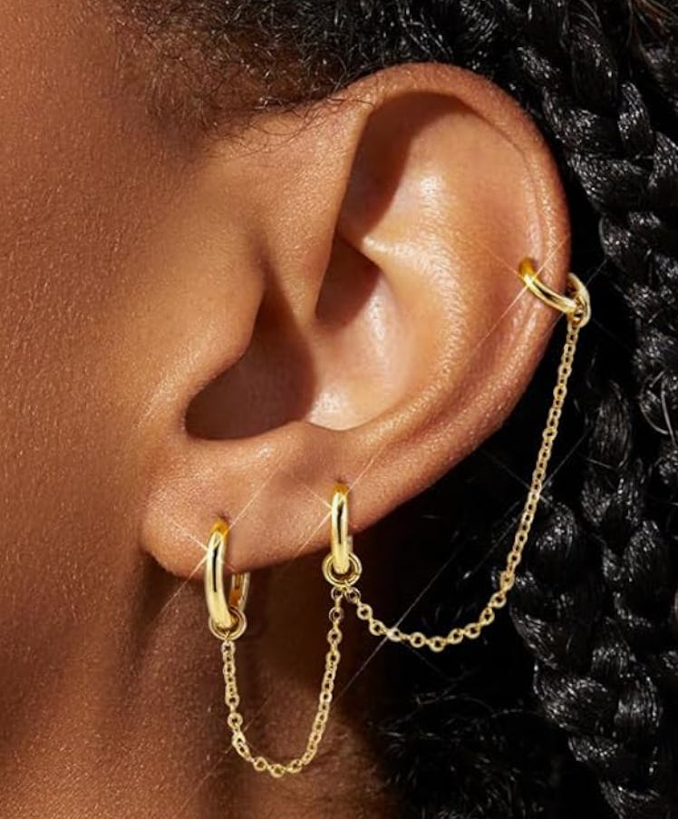 shownee Tassel Chain Gold Hoop Earring