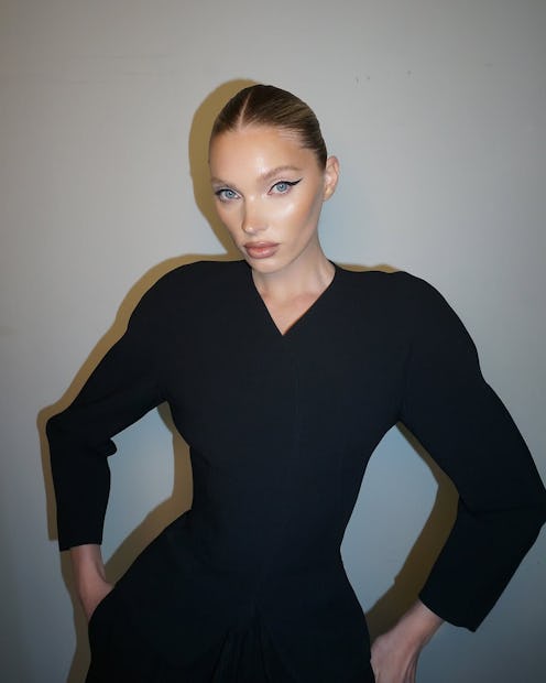 Elsa Hosk wears an all-black outfit.
