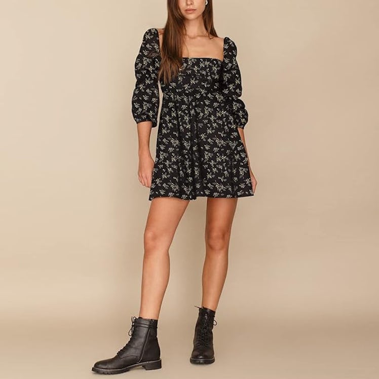 EXLURA Puff Sleeve Mini Dress