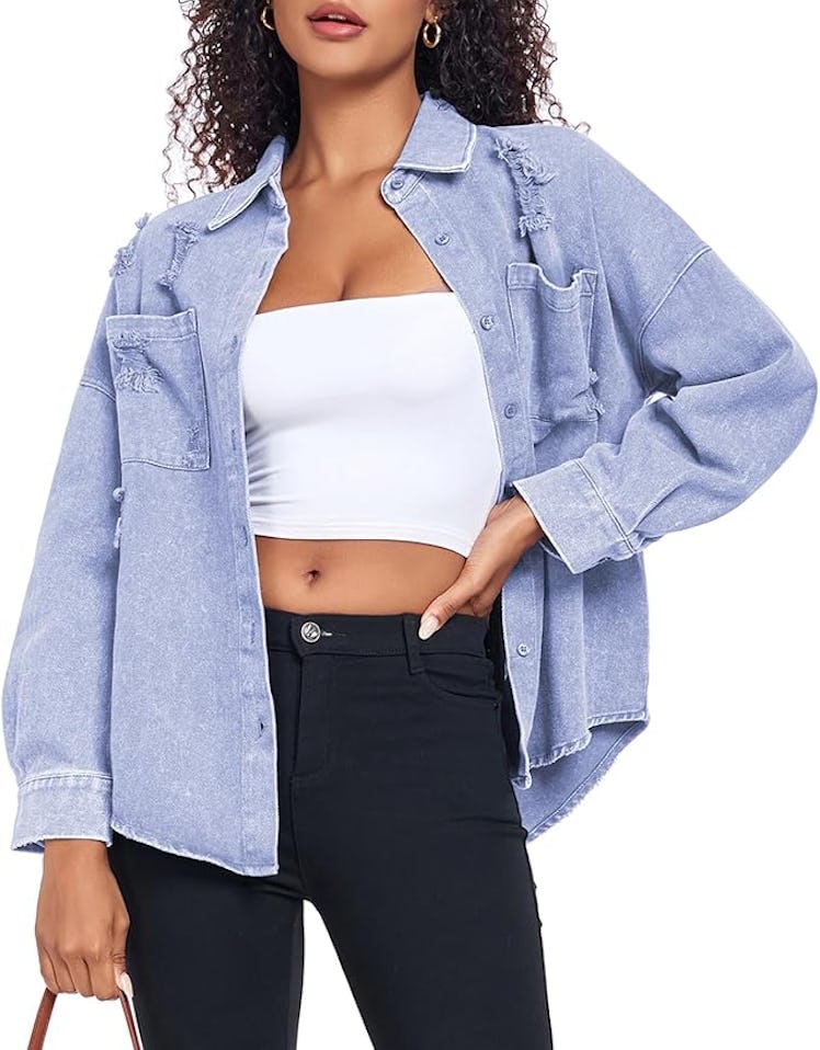 Vidifid Denim Button Down Jacket
