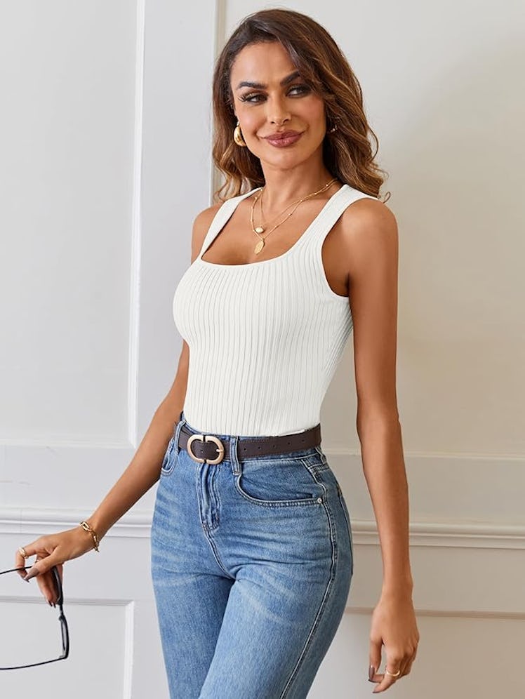 MEROKEETY Ribbed Tank Top