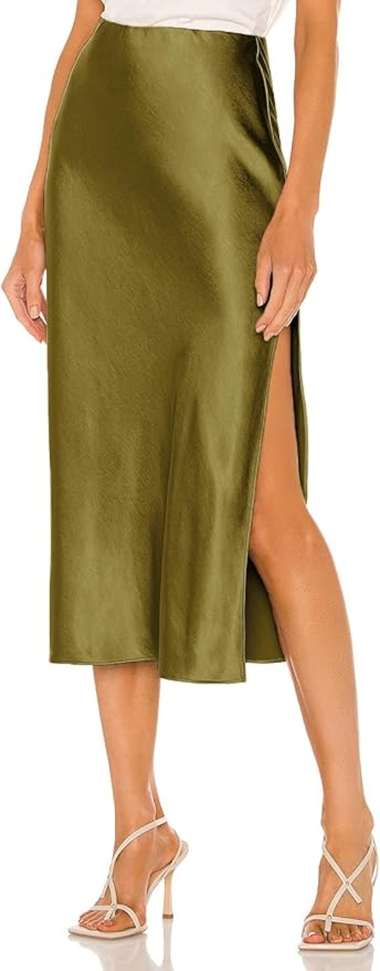 Skrtimory Satin High-Waist Side-Slit Midi Skirt