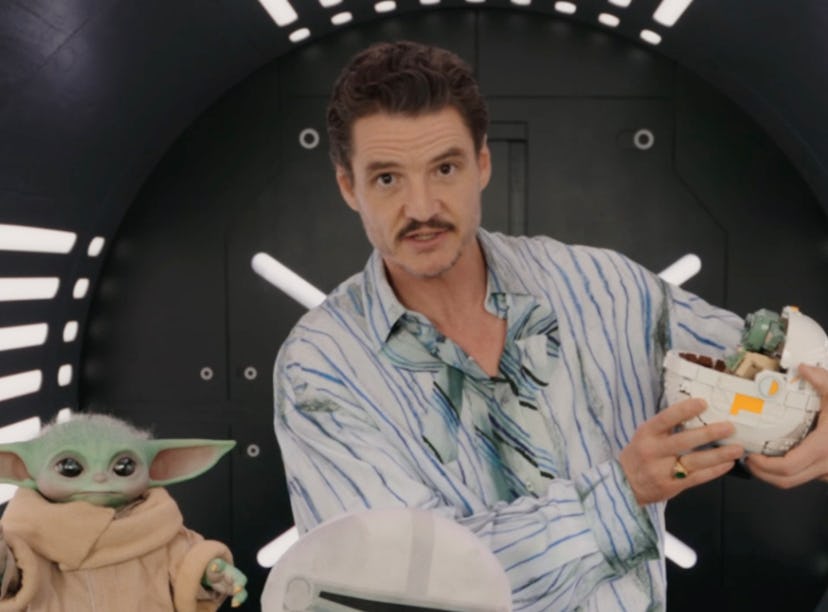 Pedro Pascal reacts to 'Star Wars' Grogu toys for Father's Day.