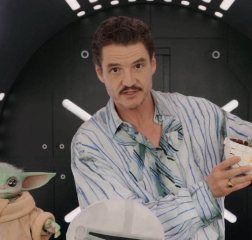 Pedro Pascal reacts to 'Star Wars' Grogu toys for Father's Day.