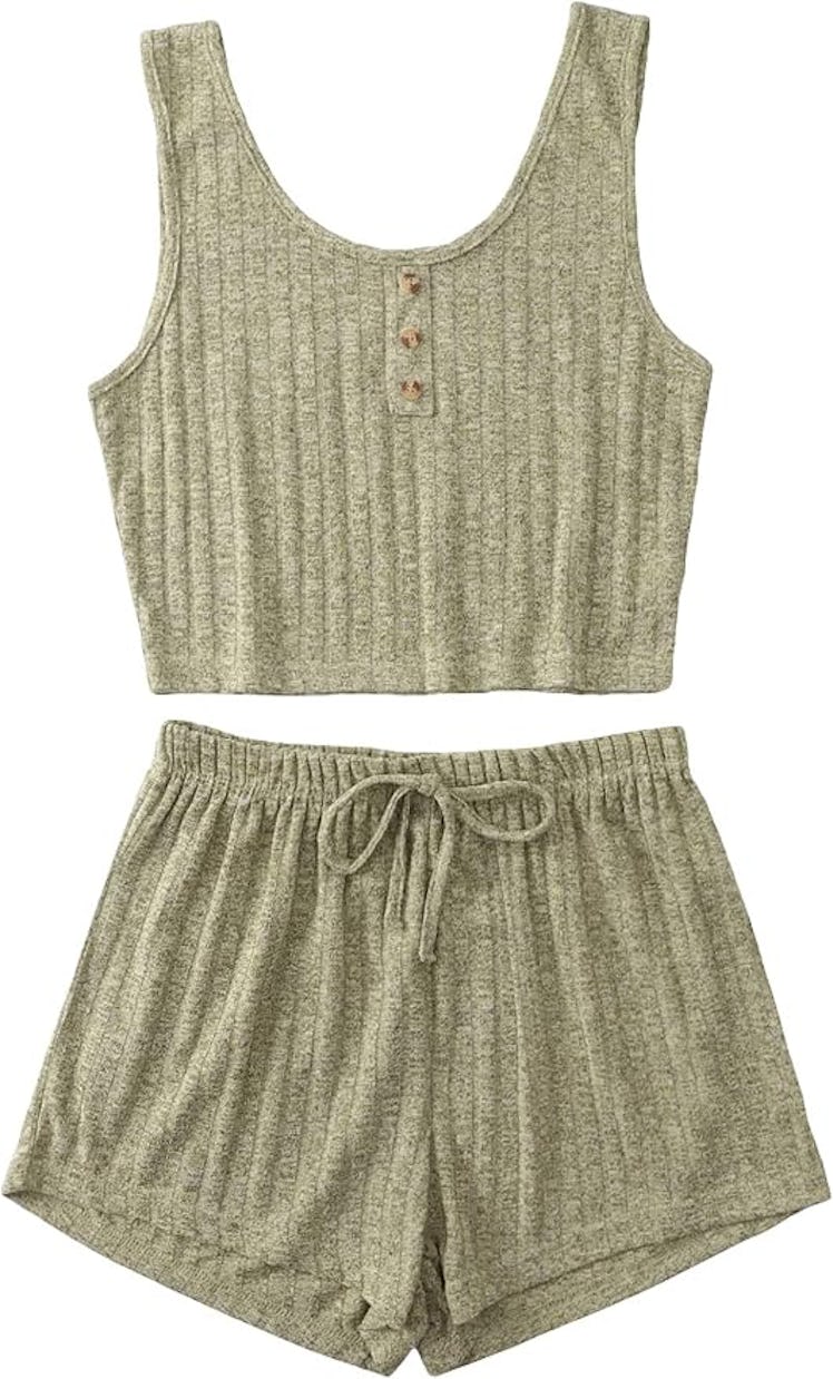 SOLY HUX Button Front Ribbed Tank Top Pajama Set (2 Pieces)